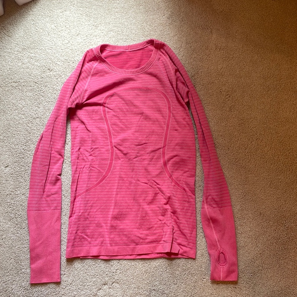 Lululemon Pink Striped Swiftly Tech Long Sleeve Shirt
